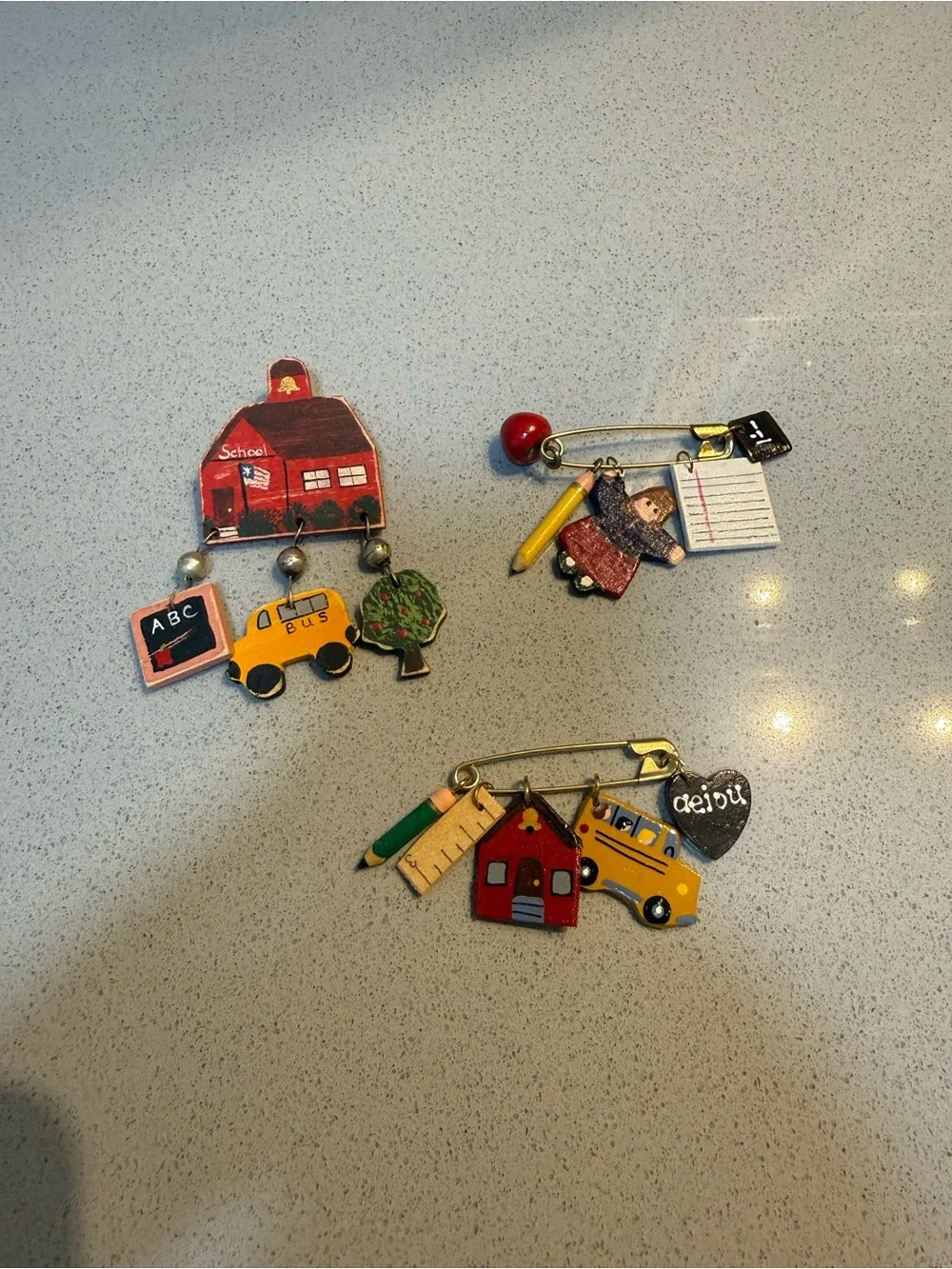 Hand made Back to School Cute Pins- Metal/Wood